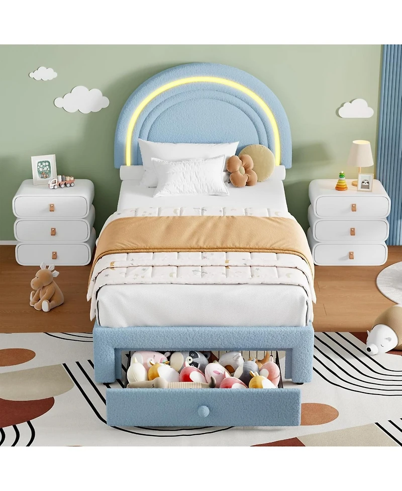gaomon Twin Led Upholstered Bed Princess Platform Rainbow Headboard Storage Drawer No Box Spring Easy Assembly