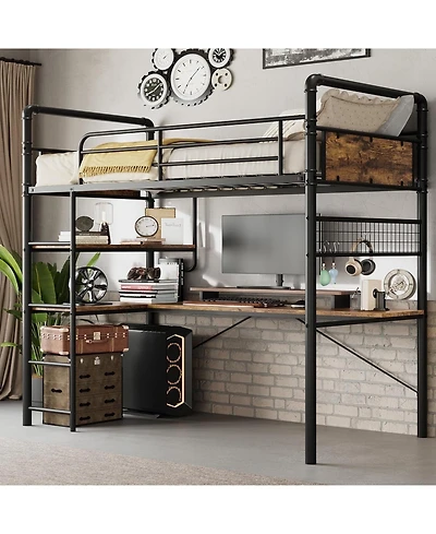 gaomon Loft Bunk Bed with L-Shaped Desk Twin Loft Under-Desk Workspace Metal Bunk Ladder High Guardrail Easy Assembly