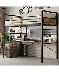 gaomon Loft Bunk Bed with L-Shaped Desk Twin Loft Under-Desk Workspace Metal Bunk Ladder High Guardrail Easy Assembly