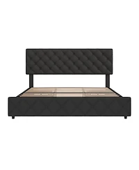 gaomon Full Bed Frame Adjustable Headboard 4 Storage Drawers Linen Upholstered Platform Diamond Tufted No Box Spring