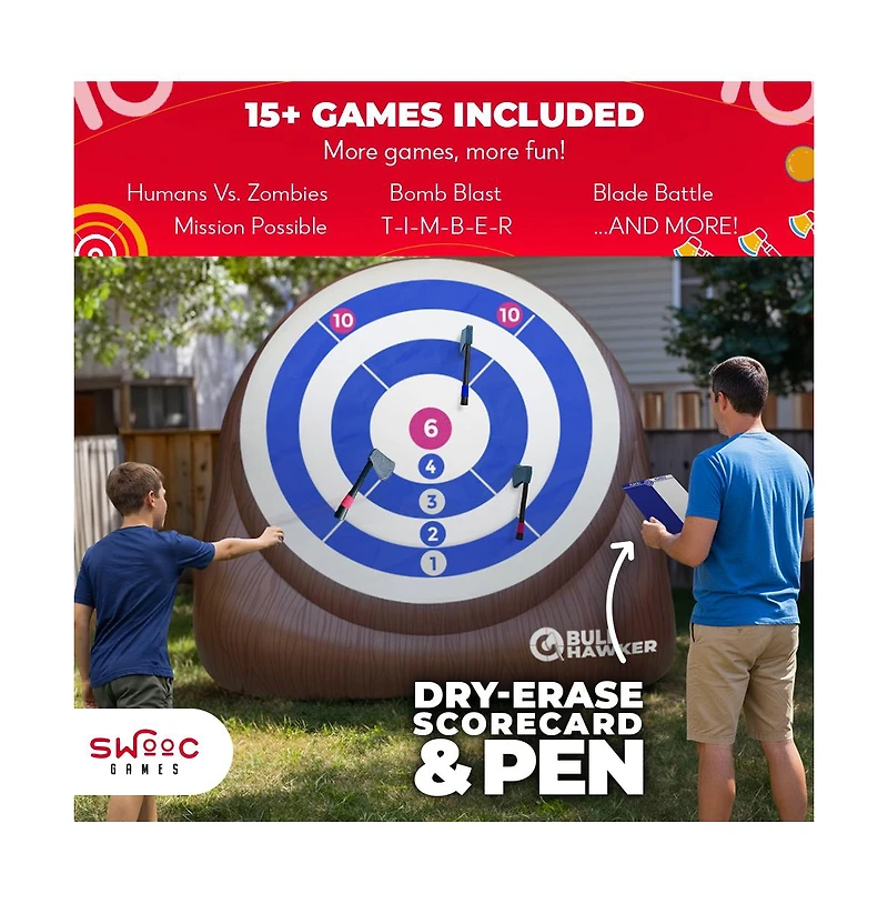 Swooc Xl Bull Hawker | Giant Axe Darts (Over 8ft Tall) w/ 15+ Games | Axe Throwing Game for Backyard w/ Air Pump | Outdoor Fun