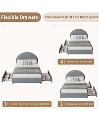 gaomon Full Bed Frame Storage Drawers Upholstered Boucle Platform Round Headboard Heavy Duty Noise-Free No Box Spring Light