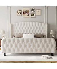 gaomon 51Inch Bed Frame Deep Button Tufted Wingback Headboard Footboard Velvet Upholstered Platform No Box Spring.