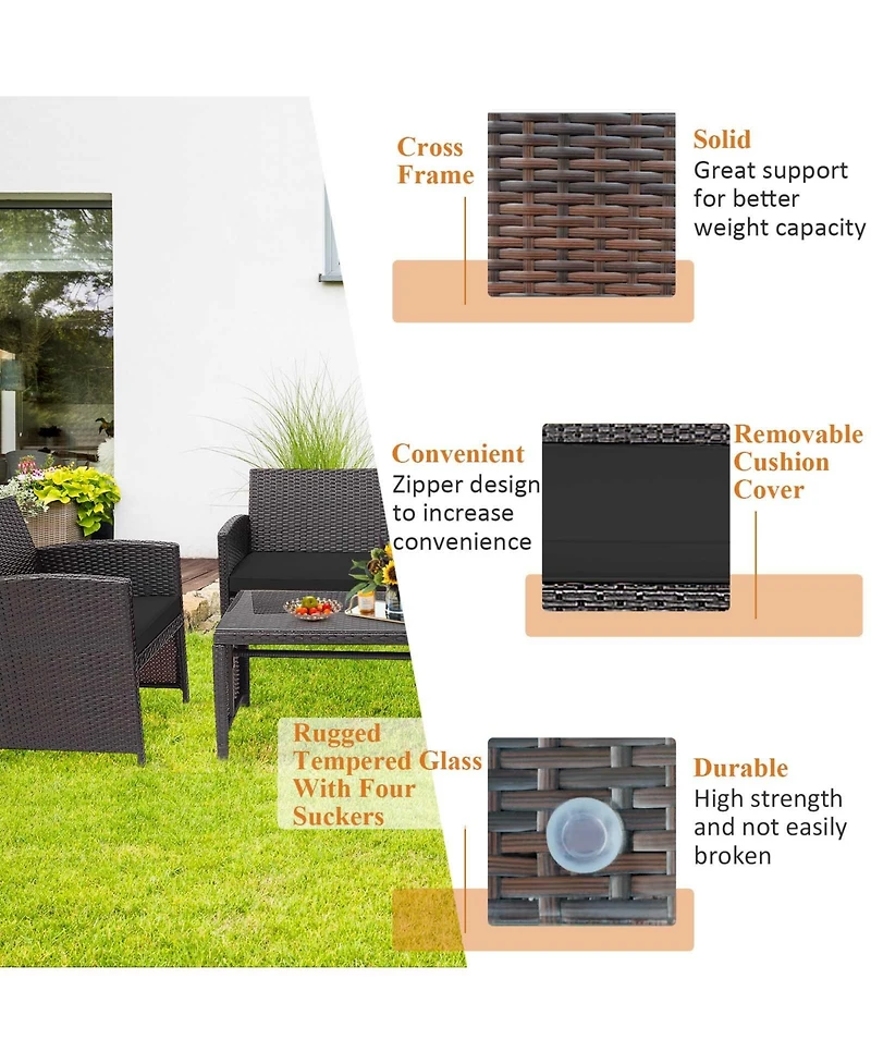 Gymax 8PCS Patio Rattan Furniture Set Cushioned Chair Sofa Table