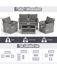 Gymax Set Of 4 Patio Furniture Set w/ Rattan Chairs Loveseat Coffee Table Cushions
