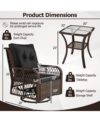 Gymax Set Of 3 Patio Furniture w/ 2-Tier Side Table & Cushions for Porch