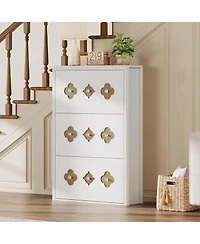 gaomon Shoe Cabinet with 3 Carved Flip Drawers, Crystal Handles, Storage Adjustable Shelf, Wooden Organizer