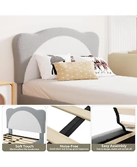 gaomon Velvet Princess Platform Bed with Upholstered Headboard Solid Wood Slats Support for Kids
