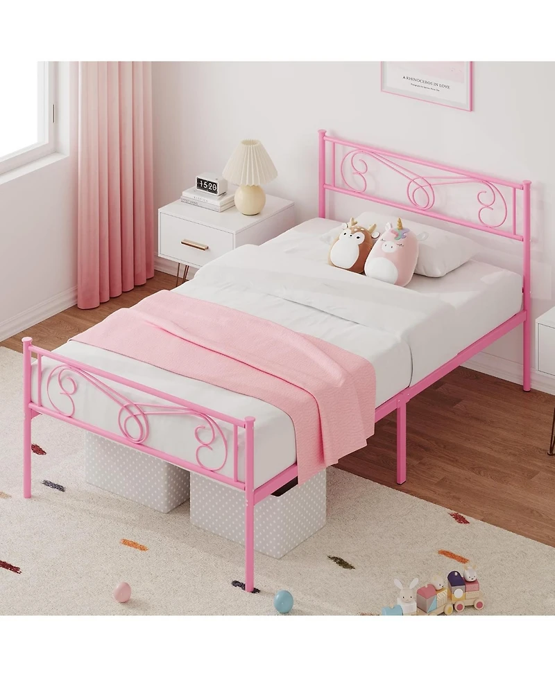gaomon Bed Frame with Headboard and Footboard for Girls, Metal Platform Steel Slat Support, Mattress Foundation Storage