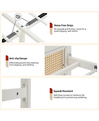 gaomon Queen Size Bed Frame with Led Rattan Headboard Heavy Duty Metal Slats Platform No Box Spring Easy Assembly