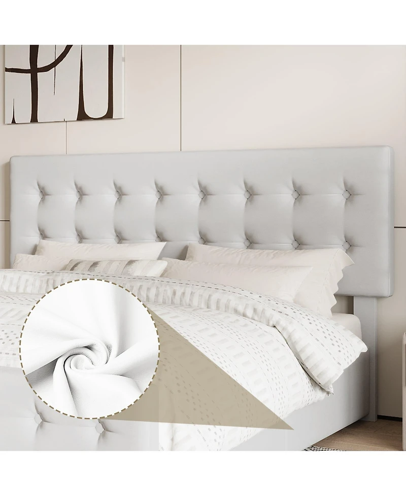 gaomon Bed Frame 4 Storage Drawers Linen Upholstered Headboard Wooden Slats No Box Spring Button Tufted.