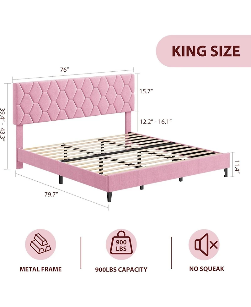 gaomon King Platform Bed Heavy-Duty Upholstered Headboard Wooden Slats No Box Spring Easy Assembly Noise Free