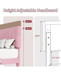 gaomon Bed Frame with Adjustable Height Vertical Channel Tufted Headboard, Upholstered Platform Bed Frame with Sturdy Wooden Slats Support