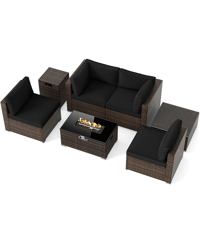 Gymax Set of 7 Patio Furniture 40000 Btu Gas Fire Pit Table Propane Tank Cover