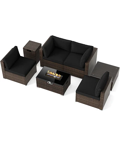 Gymax Set of 7 Patio Furniture 40000 Btu Gas Fire Pit Table Propane Tank Cover