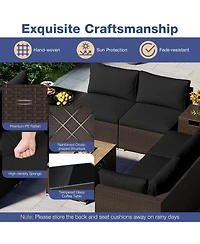 Gymax 12 Pcs Outdoor Patio Wicker Sectional Sofa Set w/ 32'' Propane Fire Pit Table Tank Holder