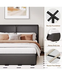 gaomon Upholstered Platform Bed Frame with 2 Storage Drawers, Faux Leather Low Profile Bed Base with Wood Slat Support