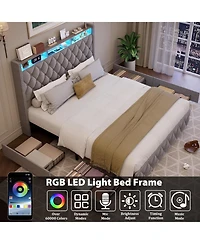 gaomon Pu Leather Upholstered Bed Frame with 4 Storage Drawers, Usb Charging Station & Led Lights