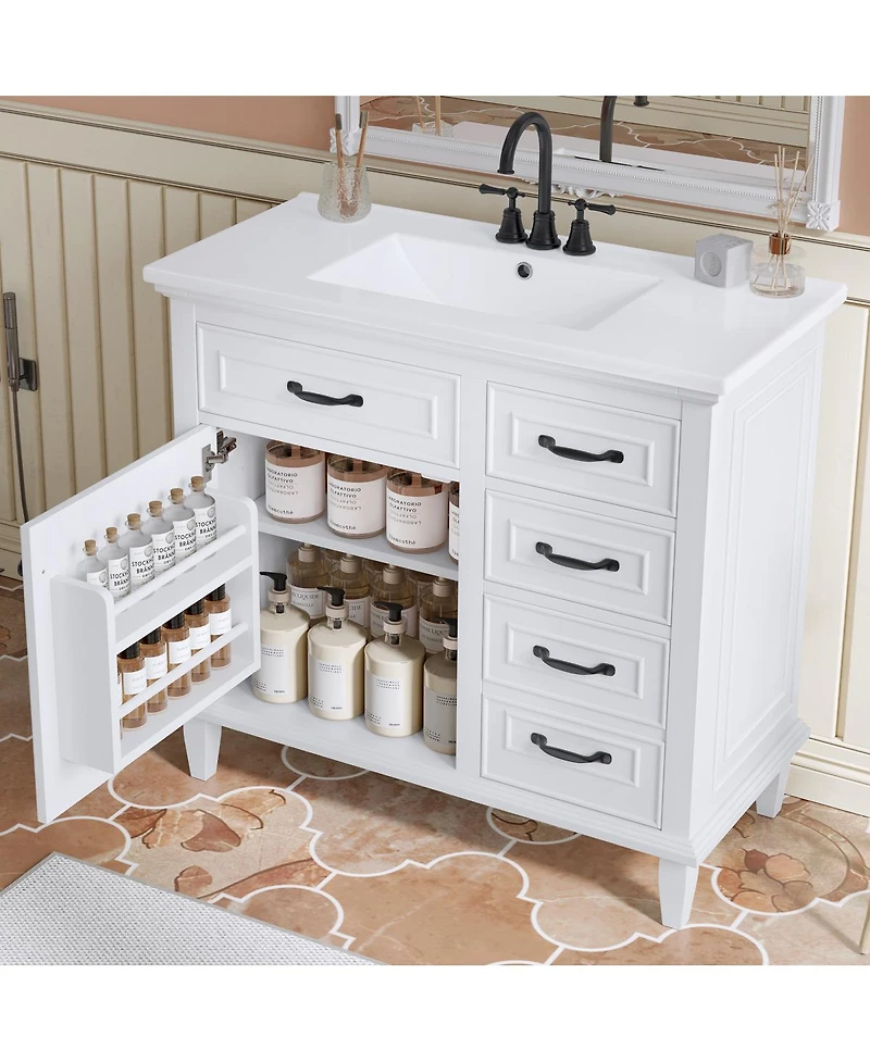 Sillysis 36" Bathroom Vanity with Ceramic Sink, Flip Drawers and Adjustable Shelf