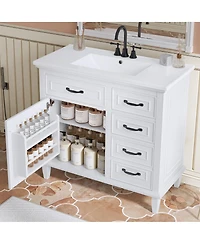 Sillysis 36" Bathroom Vanity with Ceramic Sink, Flip Drawers and Adjustable Shelf