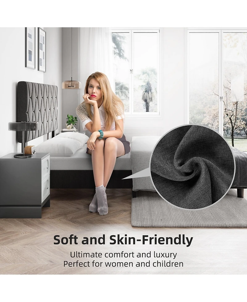 gaomon Bed Frame Upholstered Fabric Headboard Diamond Design Solid Wood Slats Easy Assembly Noise Free