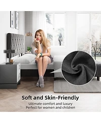 gaomon Bed Frame Upholstered Fabric Headboard Diamond Design Solid Wood Slats Easy Assembly Noise Free