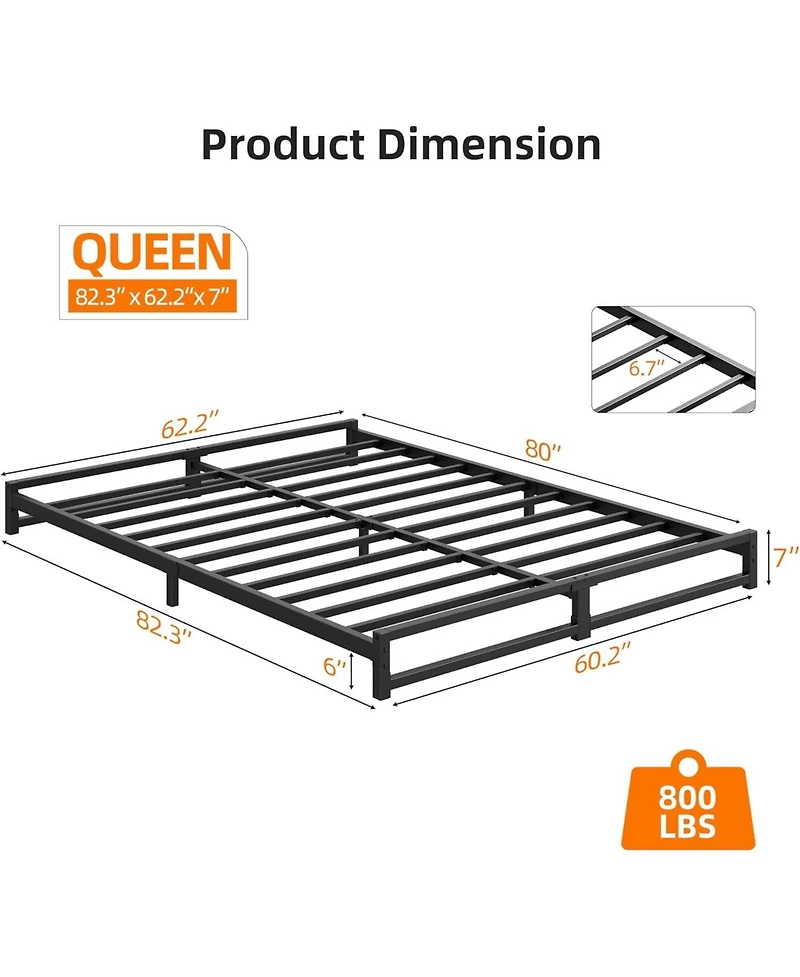 gaomon 6-Inch Queen Metal Bed Frame Heavy Duty Platform Steel Slat Support Mattress Foundation No Box Spring Noise-Free