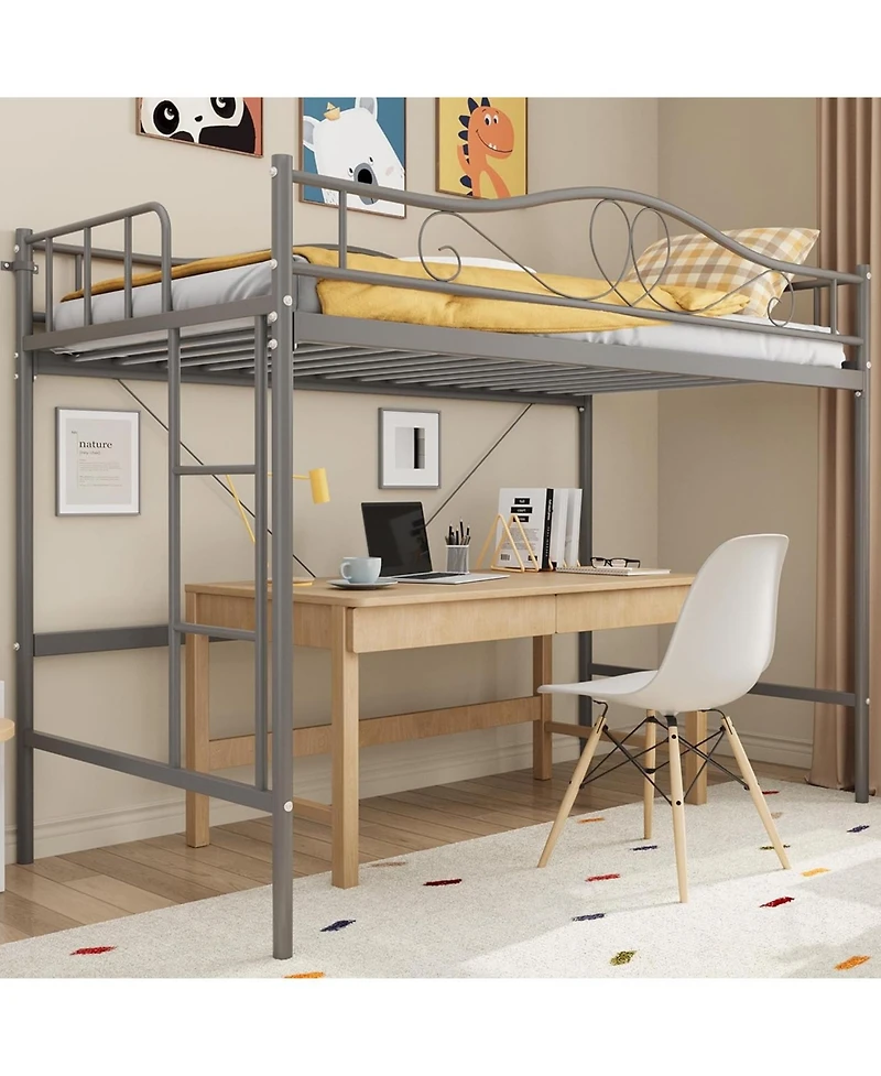 gaomon Metal Loft Bed with Ladder and Guardrail- Heavy Duty 400 Lbs Capacity- No Box Spring Needed- Easy Assembly
