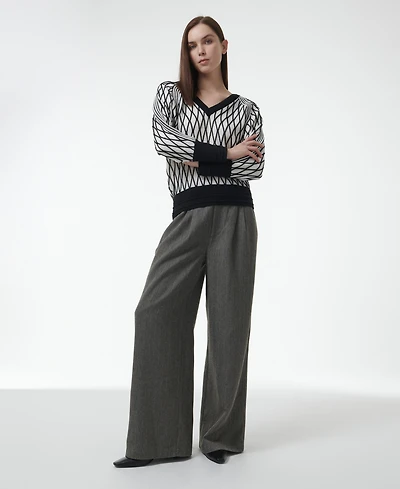 Leem Women's Argyle Mesh Textured Knitted Sweater