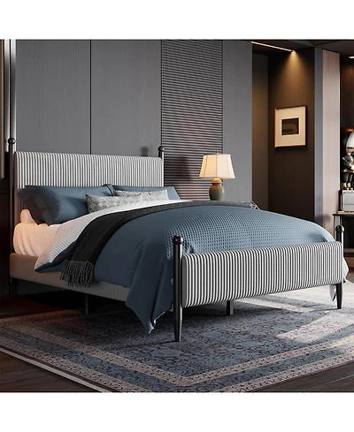 gaomon Queen Bed Frame , Upholstered Soft Corduroy Fabric Platform with Wooden Slats Support & Heavy Duty Feet, No Box Spring Needed