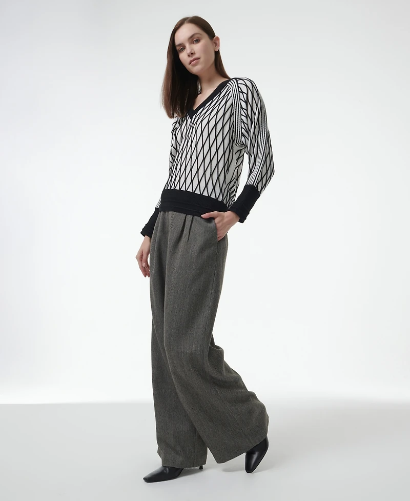 Leem Women's Argyle Mesh Textured Knitted Sweater