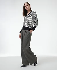 Leem Women's Argyle Mesh Textured Knitted Sweater