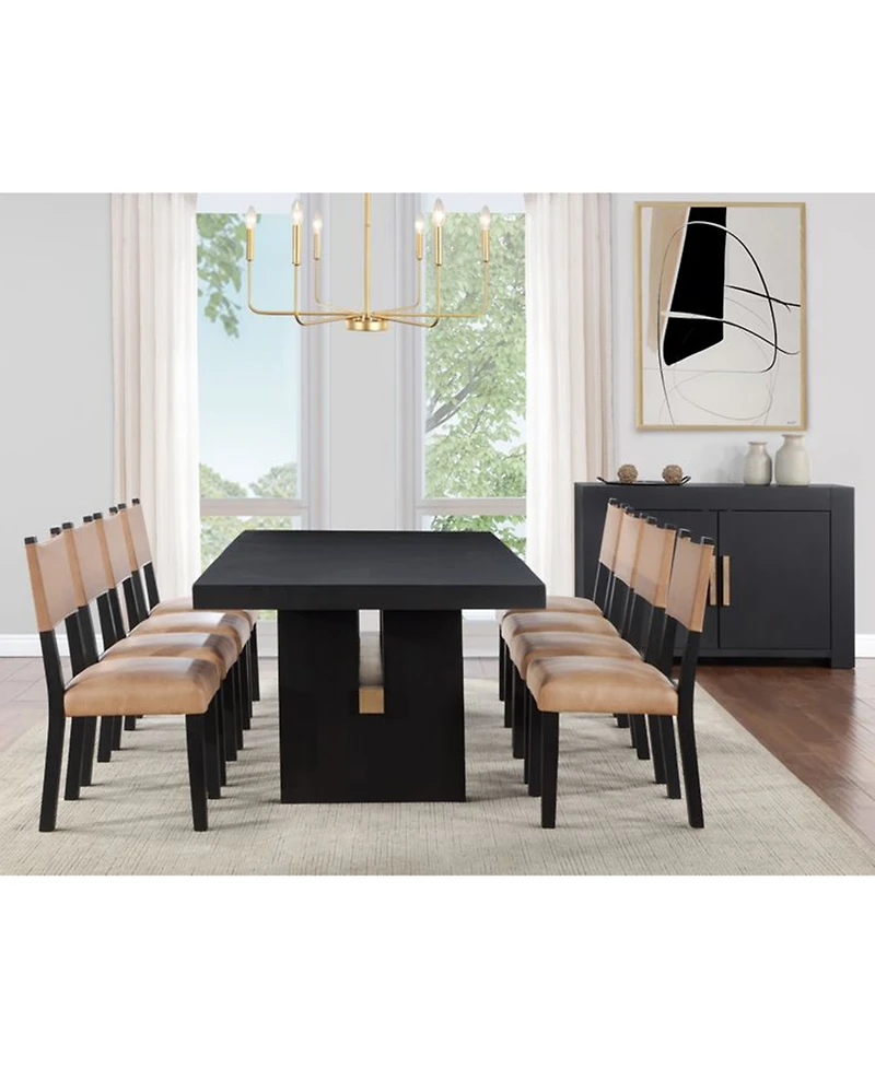 Macai 9-Pc. Wood Dining Table Set (Rectangular + 8 Faux Leather Side Chairs)