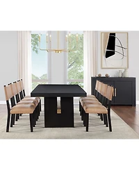 Macai 9-Pc. Wood Dining Table Set (Rectangular + 8 Faux Leather Side Chairs)