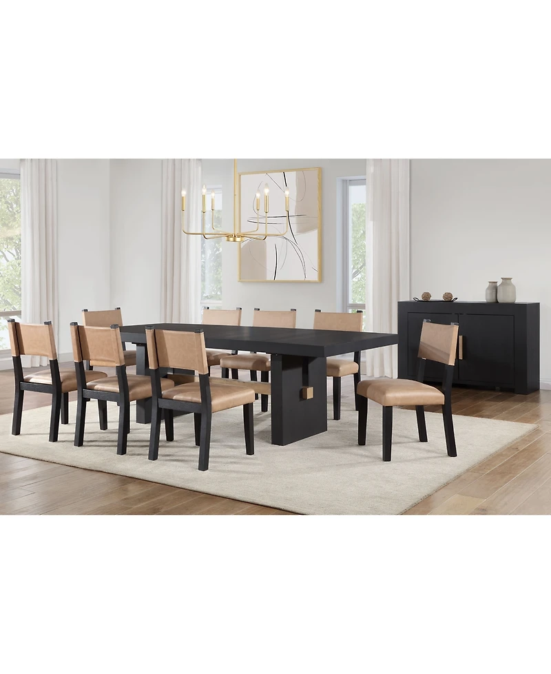 Macai 9-Pc. Wood Dining Table Set (Rectangular + 8 Faux Leather Side Chairs)
