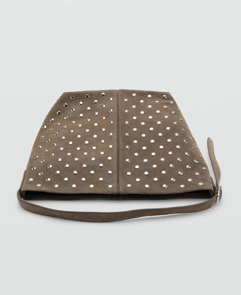 Mango Women's Studded Suede Bucket Bag