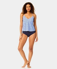 Anne Cole Womens Easy Tri V Neck Tankini Top High Waist Bikini Bottoms