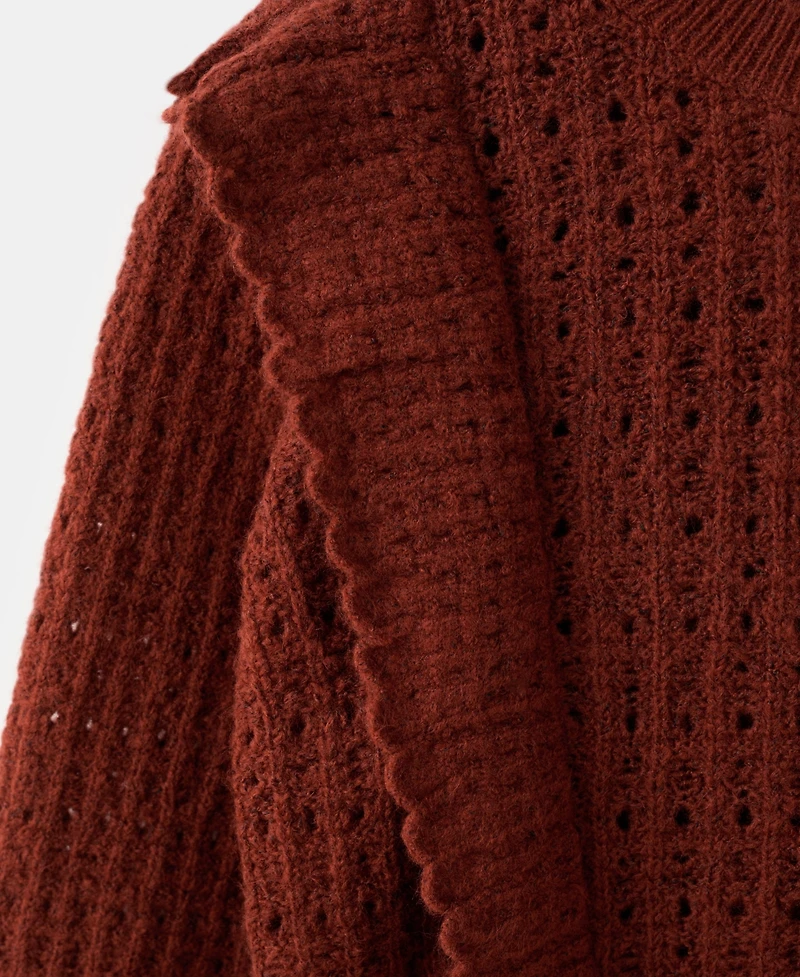Mango Women's Ruffles Openwork Knitted Sweater
