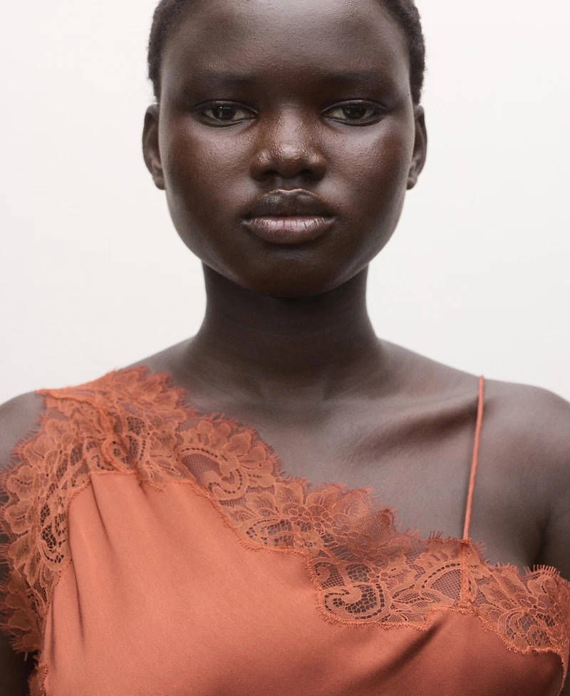 Mango Women's Asymmetrical Satin Lace Dress