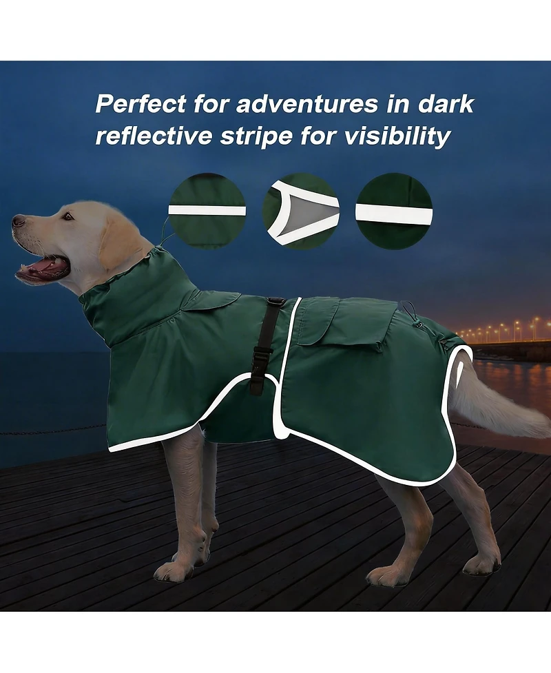 Aronkl Adjustable Hooded Raincoat for Medium Large Dogs with Reflective Edges