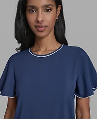 Karl Lagerfeld Paris Women's Crew Neck Short-Sleeve Top