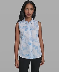 Karl Lagerfeld Paris Women's Collared Sleeveless Blouse