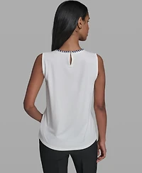 Karl Lagerfeld Paris Women's Crew Neck Sleeveless Blouse