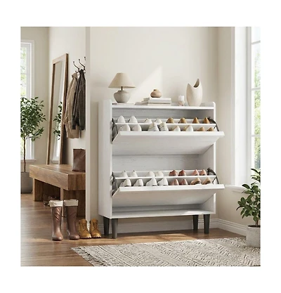 Gaomon Shoe Cabinet with 2 Flip Drawers, Narrow Adjustable Shelf Wooden Shoe Organizer with Hidden Handle for Entryway