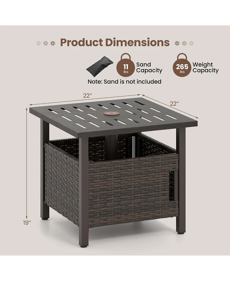Gymax Outdoor Side Table w/ 1.93''Umbrella Hole Patio Umbrella Stand w/ 2 Sand Bags
