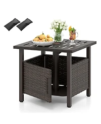 Gymax Outdoor Side Table w/ 1.93''Umbrella Hole Patio Umbrella Stand w/ 2 Sand Bags