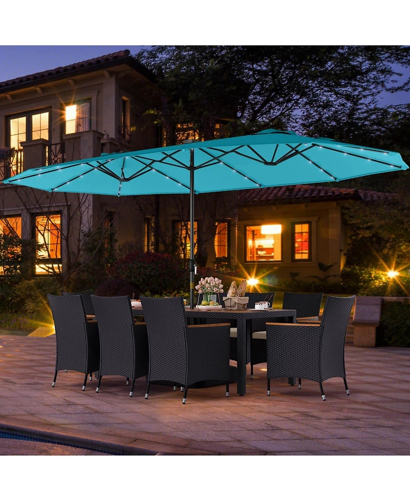 Gymax 11 Pcs Patio Dining Set w/ 15ft Double-Sided Patio Umbrella (Base Included)
