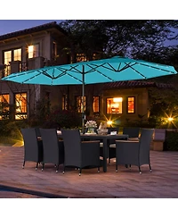 Gymax 11 Pcs Patio Dining Set w/ 15ft Double-Sided Patio Umbrella (Base Included)