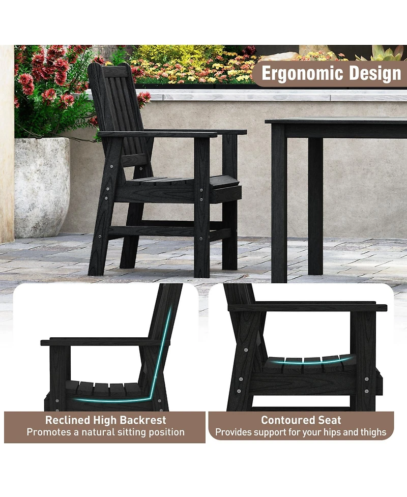 Gymax Patio Dining Chairs Set of 4 w/Wide Armrests Curved Seat Wood Grain for Backyard