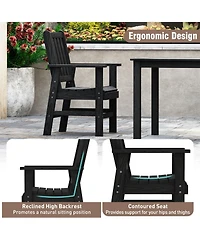 Gymax Patio Dining Chairs Set of 4 w/Wide Armrests Curved Seat Wood Grain for Backyard